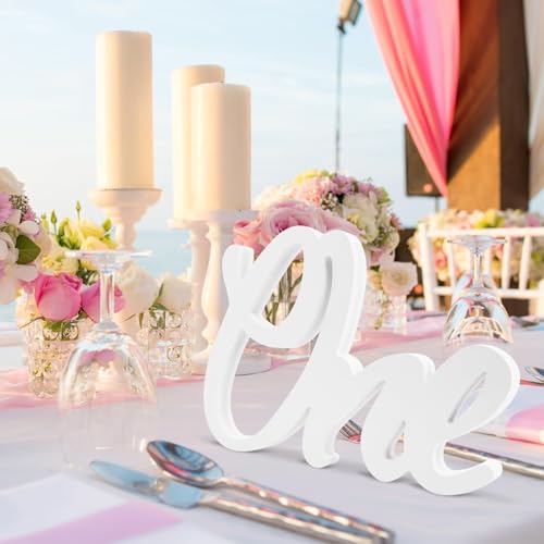 Image of 1st Year Birthday One Sign Wooden Table Centerpiece for First Birthday DIY Party Decorations Photo Booth Prop White Letter 32 x 21 cm- Cliths