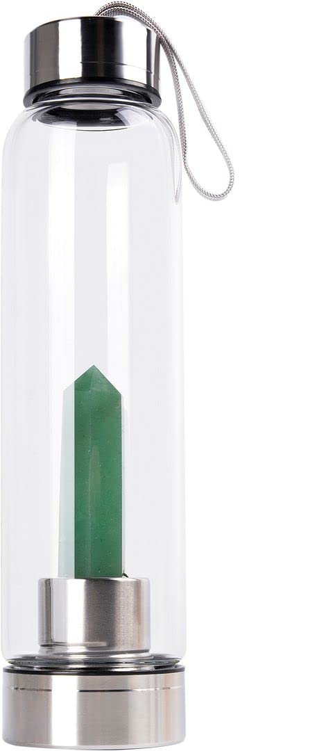 ChezMax Crystal Glass Water Bottle with Changeable Natural Crystal Center