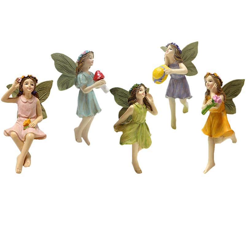 Yardwe 5Pcs Flower Fairy Pendant Resin Miniature Figurines Garden Ornaments for Indoor Outdoor Fairy Garden Accessories Dollhouse D Cor