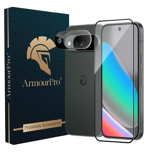 Image of ArmourPro Tempered Glass and Black Camera Lens Protector for Google Pixel 10, Edge to Edge Screen Guard, Anti-Bubble, Scratch Resistant, HD Clear, Anti-Fingerprint, Installation Kit | Black