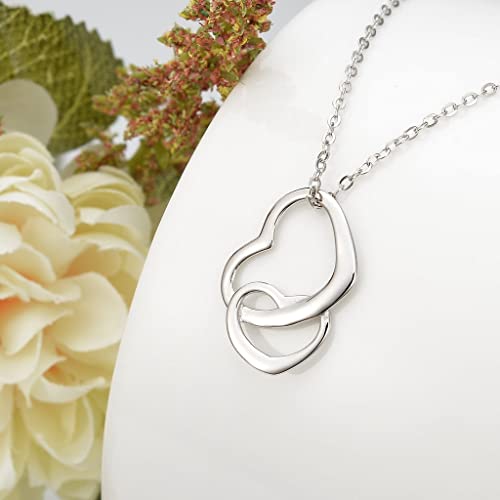 Ever Faith N09307-1 Women'S 925 Sterling Silver Simple Interlocking Open Heart Adjustable Pendant Necklace thumb #3
