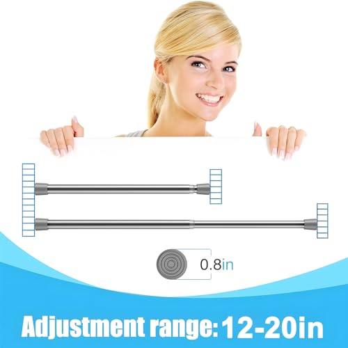 Image of AIZESI 2pcs Sliver Small Tension Rods 12 to 20 Inch Adjustable Tension Curtain Rods Mini Closet Rod Spring Rod No Drilling Short Tension Rods for Windows, Cupboard, Kitchen Cabinets, Refrigerator