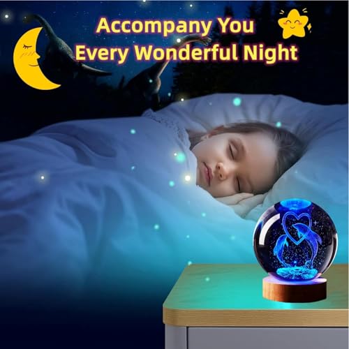 Image of Hamsa Magical Crystal Ball Night Light, LED Color-Changing Globe Lamp, Crystal Ball Lamp, Desktop Decorative Mood Light (16 Color Dolphin Love)