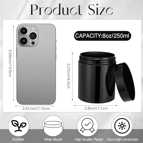 Image of Patelai 4 Pieces Round Wide-mouth Leak Proof Plastic Container Jars with Lids for Travel Storage Makeup Beauty Products Face Creams Oils Salves Ointments DIY Making(8 Ounce,Pure Black)