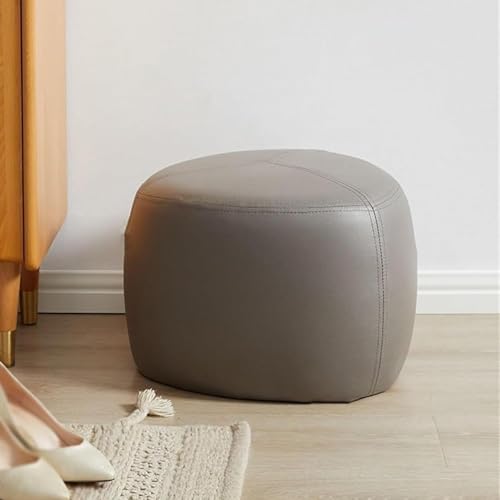 Pouf en cuir PU gris et petit tabouret bas de vanité rond