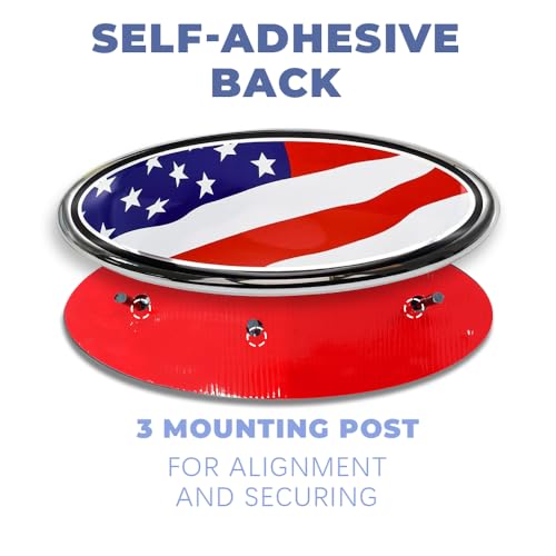 Image of Front Grill Rear Tailgate Emblem for Ford, American Flag Decal Badge, Aluminum Oval Overlay Front Grill Rear Tailgate, Universal Car Exterior Accessories Compatible with Ford F150 F250 F350