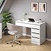 Bellamio Nore Schreibtisch in Weiß mit 5 Schubladen - Jugendschreibtisch 75x53x110 cm - Schminktisch & Schreibtisch Kombi - Computertisch mit Schubladen beidseitig montierbar – Bürotisch mit Stauraum