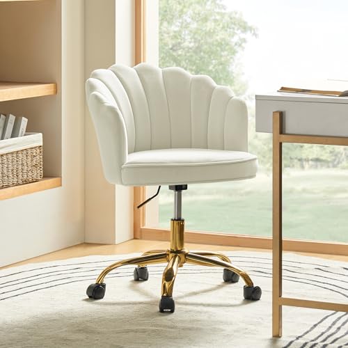 HULALA HOME Vanity Chair for Bedroom, Comfy Desk with Gold Wheels...