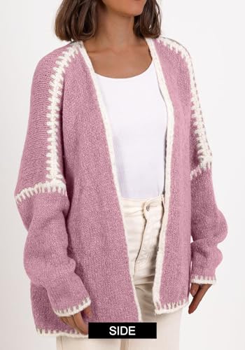 LKOUS Women's Oversized Cardigan Sweaters Fall Long Lantern Sleeve Open Front Knit Crochet Outwear Coat3