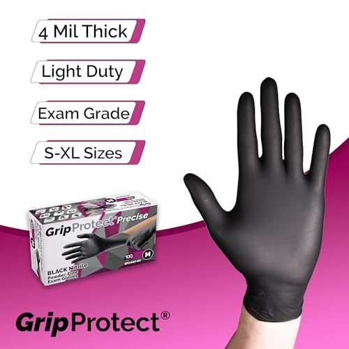 GripProtect® Precise Black Nitrile Gloves, Exam, 4 Mil, Food, Home, Cleaning, Medical/Dental, Tattoo (Large, 100)