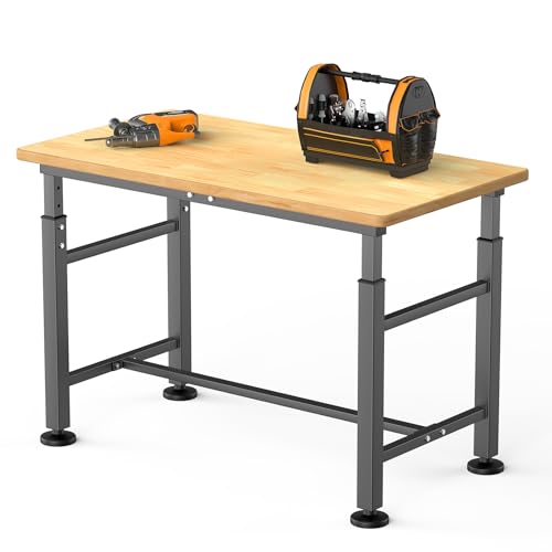 TORACK Adjustable Workbench with Rubberwood Top 47.75 x 23.25 Heavy-Duty Garage Work Table Height Adjustable 2941 Supports Up to 2000 lbs