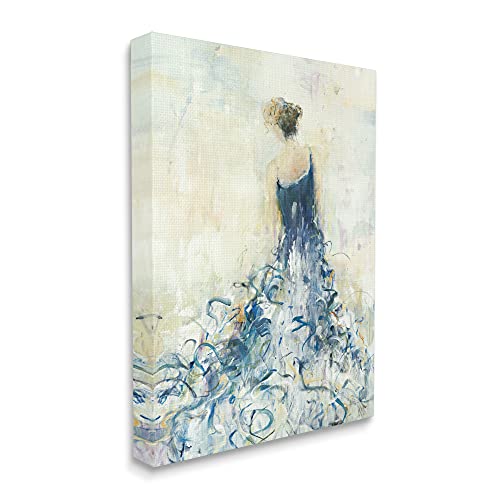 Stupell Industries Women's Abstract Fashion Dress Busy Fluid Blue Curves, Designed by Lisa Ridgers Canvas Wall Art, 36 x 483