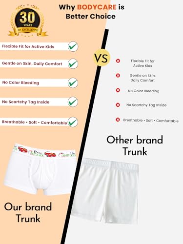 Image of BODYCARE Boy's Super Combed Cotton Elastane Stretch Printed Trunk with Front Open Fly and Ultrasoft Waistband (Pack of 4 Colors & Prints May Vary)