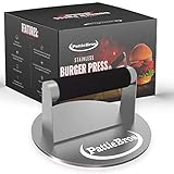 PattieBros Stainless Steel Burger Press 6.2in | Hamburger Press with Rubber Handle | Smash Burger Press for Griddle | Burger Smasher Grill Press | Meat Press | Griddle Accessories Kit | Grill Press