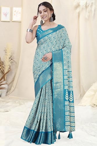Image of MIRCHI FASHION Women's Cotton Blend Bagru Batik Blocks Printed Saree with Blouse Piece