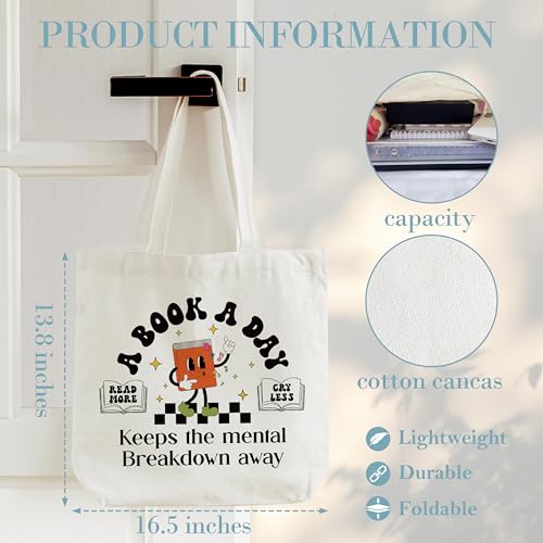 Image of Canvas Tote Bag, Library Shoulder Bag For Reader Bookish Women Friend Bookworm