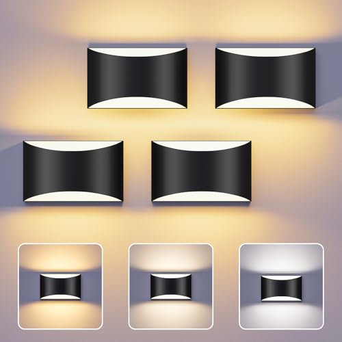 Image of Black Modern LED Wall Sconces, 3 Colors Hardwired Indoor Wall Lights | 3000K /4000K /6000K, 10W Up and Down Wall Mount Light with Memory Function, Wall Lamp for Bedroom Living Room Hallway Corridor