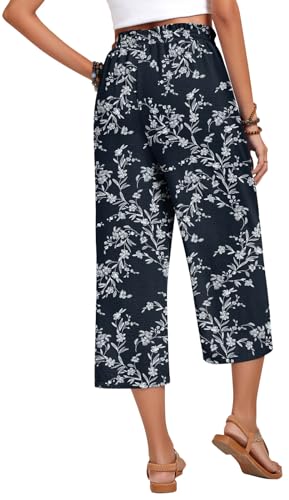 Image of Anyhold Women's Capri Pants Drawstring Casual Palazzo Trousers with Pockets Loose High Waisted Wide Leg Lounge Pants