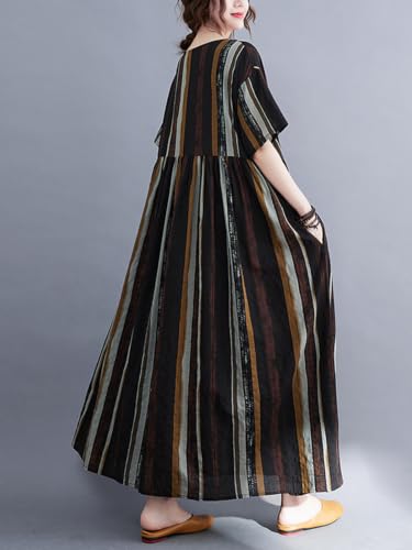 Image of Women's Boho Plus Size Dress Summer Casual Baggy Dress Striped