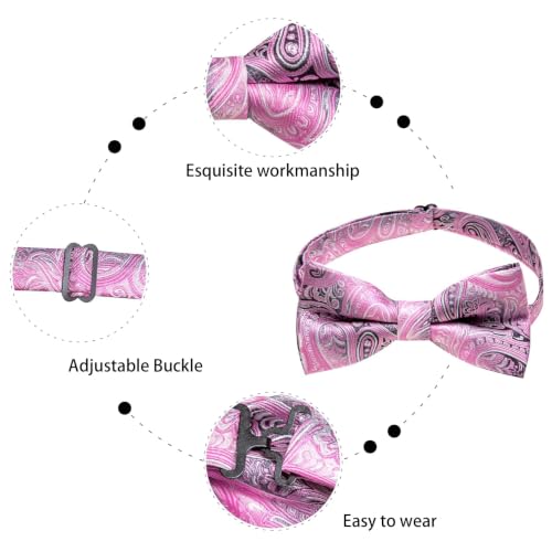 Image of Dubulle Mens Paisley Striped Bowtie Set Pre-tied Bowtie for Men and Pocket Square Set Wedding Business