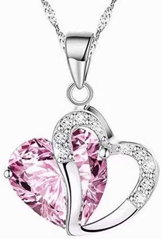 SUNXIN New Fashion Amethyst Pink Heart Crystal Pendant Necklace