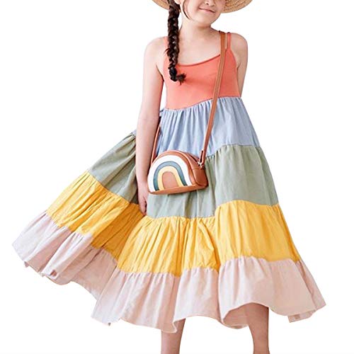 Toddler Kids Girls Summer Dress Rainbow Sleeveless Halter Beach Tutu Sundress One Piece