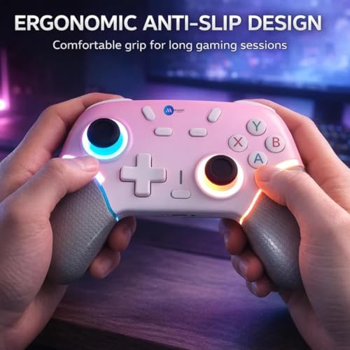 Image of Play X9 Wireless Bluetooth Gaming Controller (Pink) | Dual Vibration, 6-Axis Gyroscope, RGB LED Gamepad | 800mAh Rechargeable Battery | Compatible with Android, iOS, Windows PC, PS3, PS4 & Switch