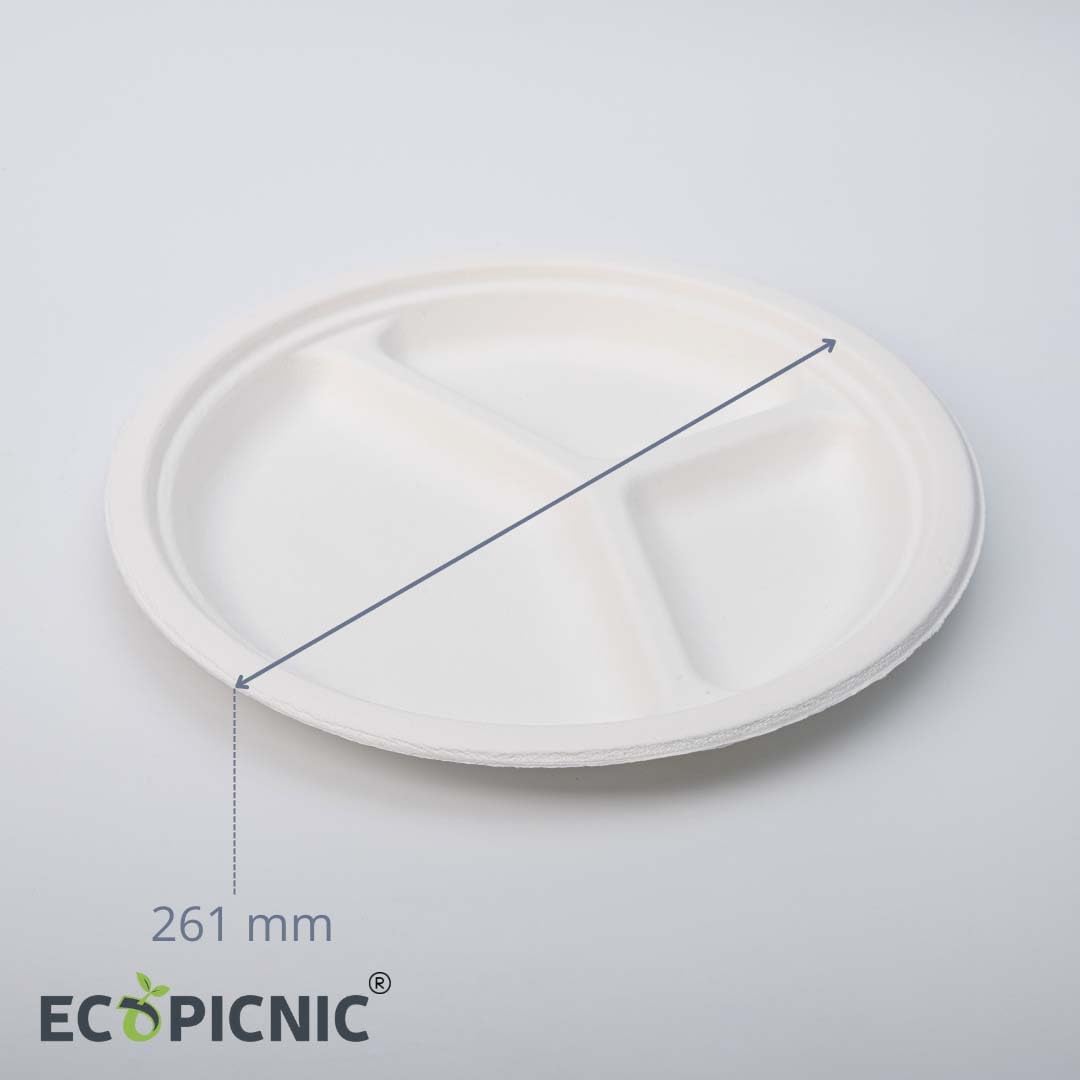 Platos de caña de azúcar de 3 piezas 261 * 26 mm (500 unidades/caja), plato desechable de caña de azúcar, cuenco ecológico desechable para platos calientes y fríos