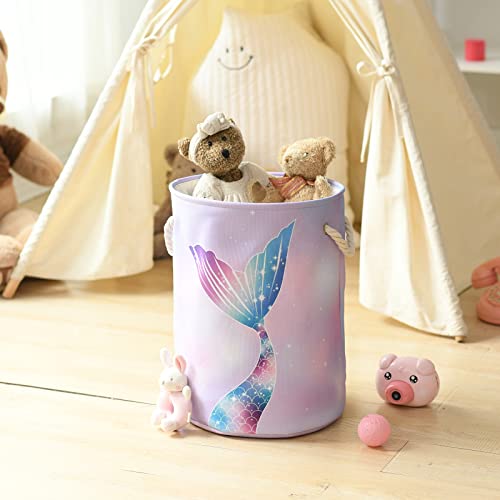 Inough Baby Laundry Hamper Fabric Storage Basket Round Laundry Basket For Girls Collapsible Laundry Baskets With Drawstring Closure, Mermaid Room Decor For Girls Room, Laundry (Mermaid Tail) #TOP3