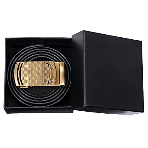 Dubulle LXHDK-2269DE-110-A Men'S Ratchet Belt Fashion Gold Plaid Design Automatic Slid Buckle Black Ratchet Belt Trim To Fit Business Casual Belt thumb #6