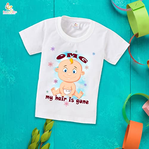 Image of baby wish My First Mundan Ceremony T-Shirt for Kids Clothes Unisex Occasion mundan Kids Topwear Outfit Half Sleeve Dress for Boy n Girl OMG My Hair is Gone