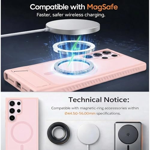 tlkawzy Magnetic Case for Samsung Galaxy S23 Ultra, [Compatible with MagSafe] with Invisible Stand, Military Grade Drop Protection, Shockproof Translucent Slim Cover, Pink - image 2