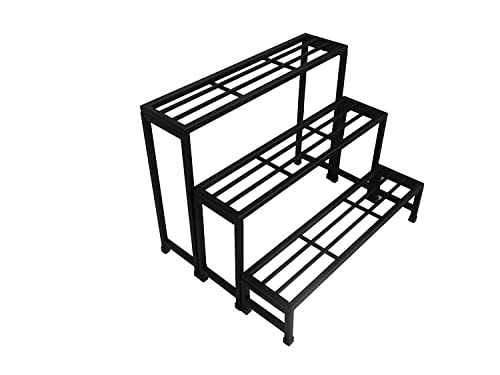 IRON LANDS SOLID 3 Step Indoor Outdoor Plant Pot Stand with Scratchless Base Premium Strong Flower Gamla Shelf Rack for Garden Balcony Home Living Room Decor