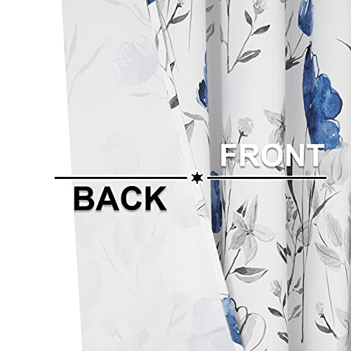 Likiyol Floral Curtains Watercolor Flower Leaves Window Curtains,Blue and Gray Floral Drapes Grommet Window Drapes for Bedroom Living Room Kitchen Bathroom Nursery (52 x 84 Inch, 2 Panels)