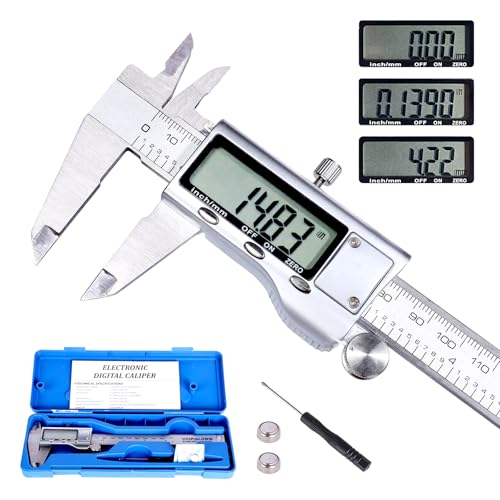 Digital Caliper Measuring Tool,Caliper Measuring Tool with Stainless Steel, Micrometer Dial Vernier Caliper Digital,Large LCD Screen, IP54 Splash Proof, Auto-Off Feature,6 Inch/150mm Caliper Tool