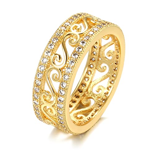 Tiny Novedades Anillo de Oro Real de 18 K de Doble Fila con Incrustaciones de microceras Anillos Huecos de circonita Natural para Mujer, joyería Fina para Fiesta de Boda