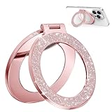 Meifigno マグネット式 スマホリング [ミラー内蔵 & Magsafe対応] [電気メッキ&グリッター] 360度回転式 マグセーフ スマホリング 磁気増強 落下防止 iPhone 17/16/15/14/13/12シリーズ用 女の子 女性用,ローズゴールド