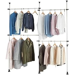 SoBuy KLS03 Perchero de Ropa Telescópico Altura Ajustable,Sistema de perchero extensible con 4 Barras Blanco L 124-226 cm x H 108-285 cm ES