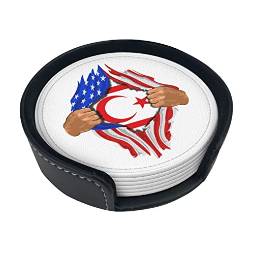 République Turque de Chypre du Nord Blood Inside Me Dessous de Verre Rond en Cuir Anti-Taches et Anti-brûlure Protégez Le Bureau 6 pièces 4in