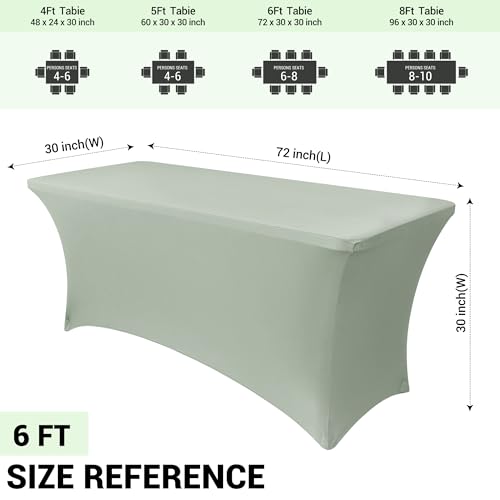 Image of Obstal 2PC Sage Green Tablecloth - 6ft Rectangle Spandex Table Cover for Party, Events, Banquets & Weddings, Machine Washble