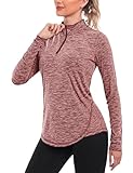 Terecey Camisetas Deporte Mujer Manga Larga UPF50+ Top Deportivo con 1/4 Cremallera Verano Camisa de Correr Fitness Yoga Tops Otoño Invierno