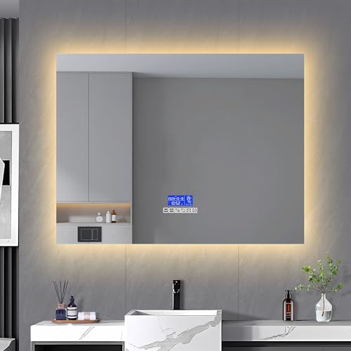 Specchio da bagno con illuminazione 140 x 80 cm, specchio LED rotondo con anti-appannamento, 3 colori luce, dimmerabile, funzione memoria, HD vetro temperato, sensore tattile, IP44