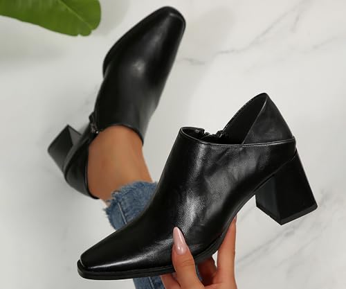 Women's Oxford Pumps Chunky Block Heel Square Toe Side Zipper Vintage PU Leather Daily Dress Comfortable Shoes2