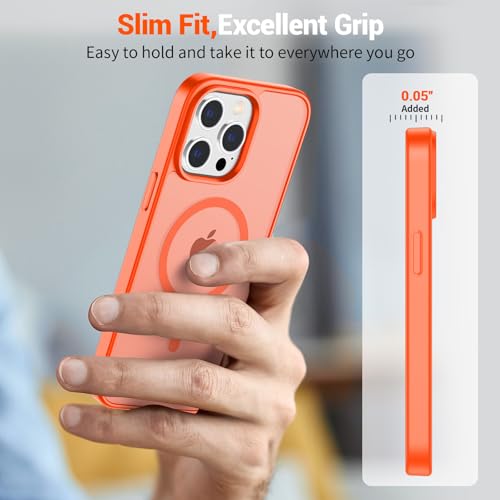 Image of SUPFINE Magnetic for iPhone 15 Pro Max Case (Compatible with MagSafe) (Military Grade Drop Protection) Slim Translucent Matte Shockproof with Anti-Fingerprint Phone Case,Orange