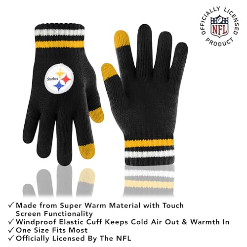Ultra Game Adults NFL Official Super Soft Team Stripe Winter Beanie Knit Hat with Extra Warm Touch Screen Gloves - Image 4