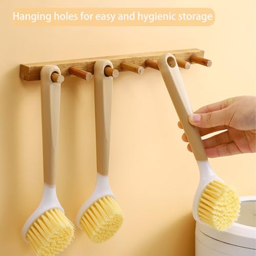 Image of 2 Pack Dish Brushes with Built-in Scraper, Heavy-Duty Kitchen Scrubbers with Non-Slip Handle, for Pots, Pans & Sink Cleaning