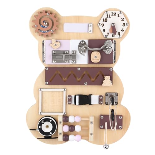 Image of ANCHOR WITH WINGS Busy Board Bear for Toddlers 1-3, Montessori Sensory Board - Busy Boards, Montessori Toys for Kid’s Development with 11 Activities: Numbers, Keys, Locks, Latches, Zipper, and Velcro