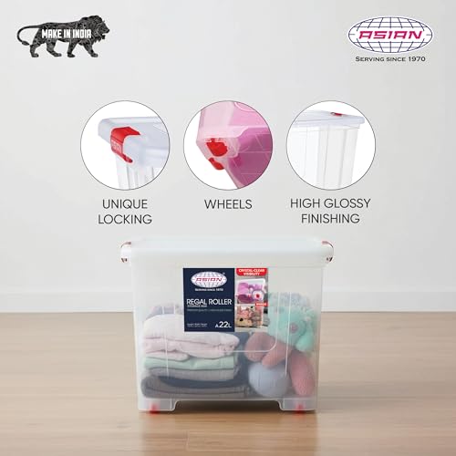Image of Asian Plastowares - Regal Roller | 22 Ltr - Storage Box | Stackable Organizer for Clothes, Toys, Kitchen, Makeup & More | BPA-Free, Space-Saving Design | Multipurpose Boxes | Transparent