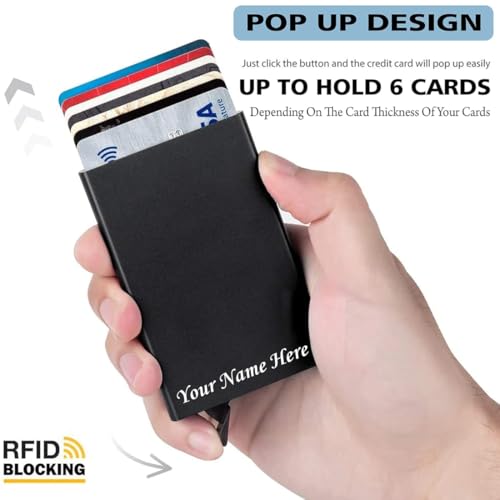 Image of FELSTAR Customized /Personalized Name Engraved Card Holder RFID Blocking Aluminum Pop Up Smart 6-7 Credit /Debit ATM Wallet for Men's and Women's Corporate Gift for Employees (Customised)