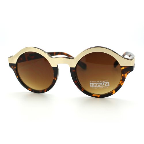 SA106 Thick Metal Trim Plasic Frame Circle Lens Sunglasses3